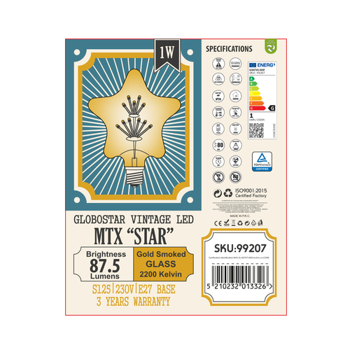 GLOBOSTAR® DECOSTAR 99207 Λάμπα E27 S125 LED 1W 70lm 360° AC 220-240V IP20 Ultra Θερμό Λευκό 2200K - Diode HP Filament Chip - Μελί - Μ15 x Π6 x Υ16cm - 3 Χρόνια Εγγύηση