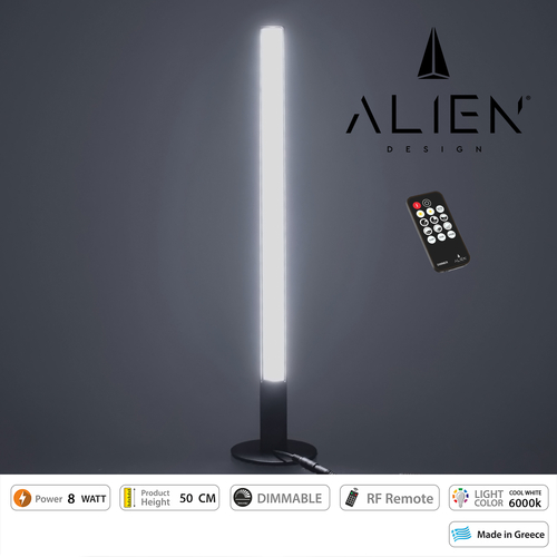 GloboStar® ALIEN-DIVA-BLACK-50-1 ALIEN Design DIVA Μοντέρνο Minimal Nordic Μεταλλικό Φωτιστικό Επιτραπέζιο - Πορτατίφ - Λαμπατέρ Μαύρο LED 8W 1120lm με Ασύρματο Χειριστήριο RF & Dimmer IP20 Ψυχρό Λευκό 6000K Μ3 x Π1.6 x Υ50cm