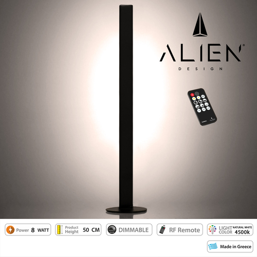 GloboStar® ALIEN-DIVA-BLACK-50-2 ALIEN Design DIVA Μοντέρνο Minimal Nordic Μεταλλικό Φωτιστικό Επιτραπέζιο - Πορτατίφ - Λαμπατέρ Μαύρο LED 8W 1040lm με Ασύρματο Χειριστήριο RF & Dimmer IP20 Φυσικό Λευκό 4500K Μ3 x Π1.6 x Υ50cm