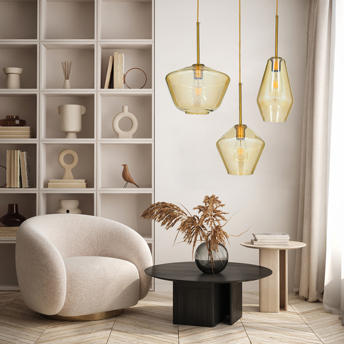 GLOBOSTAR® AMARIS 00870 Μοντέρνο Κρεμαστό Φωτιστικό Οροφής με Ντουί 1 x E27 AC 220-240V IP20 - Χρυσό Πλατίνα & Μελί - Μ30 x Π30 x Y22cm