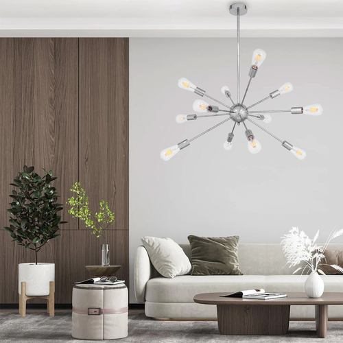 GLOBOSTAR® MILANO 01487 Μοντέρνο Φωτιστικό Οροφής με Ντουί 12 x E27 AC 220-240V IP20 - Ασημί - Μ80 x Π80 x Υ80cm