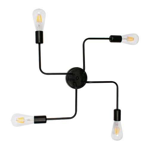 GLOBOSTAR® LIBERTA 00838 Vintage Φωτιστικό Οροφής με Ντουί 4 x E27 AC 220-240V IP20 - Μαύρο - Μ44.5 x Π44.5 x Υ12cm