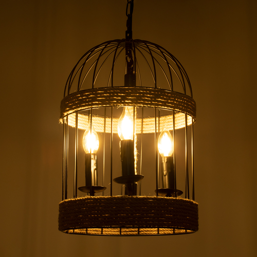 GLOBOSTAR® MERLIN 00865 Vintage Κρεμαστό Φωτιστικό Οροφής με Ντουί 3 x E14 AC 220-240V IP20 - Μαύρο & Μπεζ - Μ28 x Π28 x Υ40cm