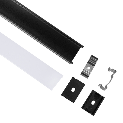 GLOBOSTAR® ALP-LINEAR VEXTA 70825-3M Επιφανειακό Προφίλ Αλουμινίου με Λευκό Γαλακτερό Πατητό Κάλυμμα για Ταινίες LED IP20 - Μαύρο & Λευκό - Μ300 x Π3 x Υ2cm - Πακέτο 5 Τεμαχίων