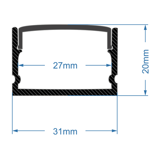 GLOBOSTAR® ALP-LINEAR VEXTA 70825-3M Επιφανειακό Προφίλ Αλουμινίου με Λευκό Γαλακτερό Πατητό Κάλυμμα για Ταινίες LED IP20 - Μαύρο & Λευκό - Μ300 x Π3 x Υ2cm - Πακέτο 5 Τεμαχίων