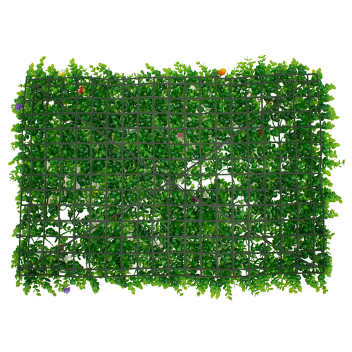 GLOBOSTAR® BUXUS 78408 Τεχνητό Πάνελ Φυλλωσιάς / Κάθετος Κήπος Καυκάσιο Πυξάρι & Πολύχρωμα Λουλούδια - Πράσινο - Μ60 x Π8 x Υ40cm