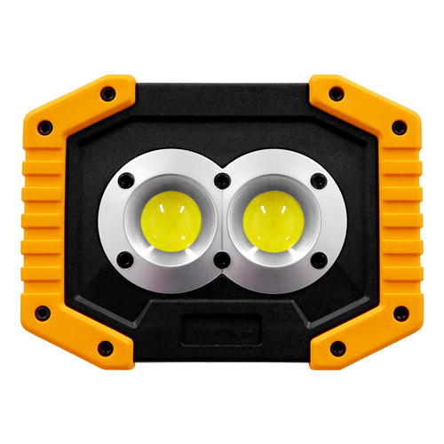 GLOBOSTAR® HELPLAMP 79037 Προβολέας Φακός Camping LED 20W 2000lm 120° DC 5V με Επαναφορτιζόμενη Μπαταρία Li-ion 3.6V 2x18650 4600mAh IP20 Ψυχρό Λευκό 6000K - Sanan COB Chip - Μαύρο & Κίτρινο - Μ11.5 x Π10 x Υ23cm - 1 Χρόνο Εγγύηση