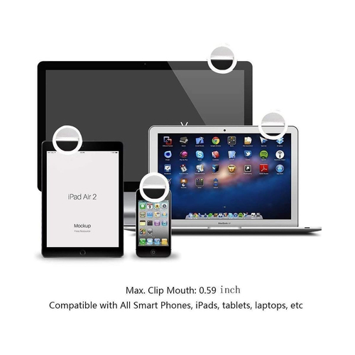 GloboStar® 79042 Selfie Ring Light LED SMD 2W 200 lm Λευκό Σώμα με Ενσωματωμένη Επαναφορτιζόμενη Μπαταρία 500mAh & Καλώδιο Φόρτισης Micro USB Ψυχρό Λευκό 6000 K για Κινητό Τηλέφωνο και Tablet Φ8.5 x Υ2.5cm