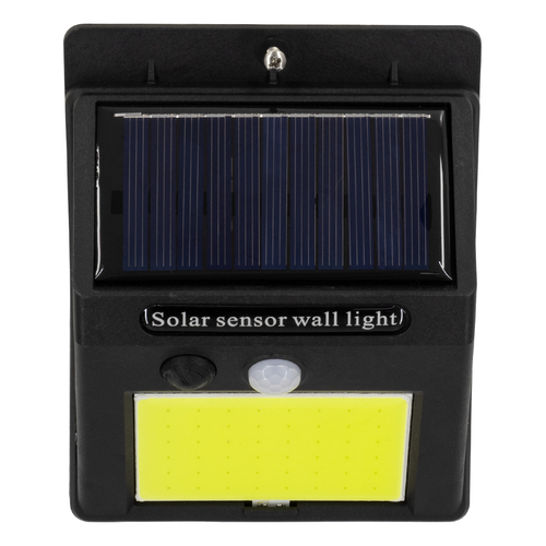 GLOBOSTAR® VELION 71496 Προβολέας με Ανιχνευτή PIR / Αισθητήρα Κίνησης LED 12W 600lm 180° DC 5V με Φωτοβολταϊκό Panel 5V 0.3W & Επαναφορτιζόμενη Μπαταρία Li-ion 3.2V 1200mAh Αδιάβροχο IP65 Ψυχρό Λευκό 6000K - Sanan COB Chip - Μαύρο - Μ9.6 x Π4.8 x Υ12.4cm - 2 Χρόνια Εγγύηση