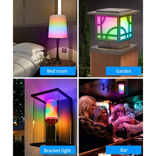 GLOBOSTAR® TUBULAR 76076 Λάμπα E27 LED 9W 350lm 260° AC 220-240V IP20 Πολύχρωμο RGB με 4 Λειτουργίες Εφέ Φλόγας & Αναστροφή - Λευκό Γαλακτερό - Μ6 x Π6 x Υ15cm - 2 Χρόνια Εγγύηση