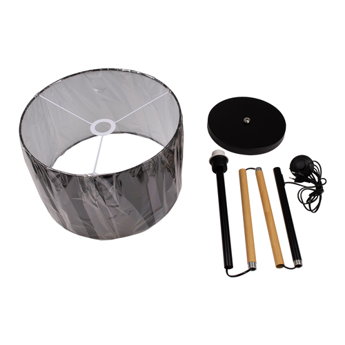 GloboStar® ASHLEY 00824 Μοντέρνο Επιδαπέδιο Φωτιστικό Μονόφωτο 1 x E27 IP20 Μαύρο Μέταλλο, Μαύρο Ύφασμα με Μπεζ Ξύλο - Μ40 x Π40 x Υ145cm