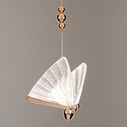 GLOBOSTAR® BUTTERFLY 01650 Μοντέρνο Κρεμαστό Φωτιστικό Οροφής LED 10W 800lm 360° AC 220-240V IP20 Θερμό Λευκό 2700K - Lumileds SMD Chip - Ροζ Χρυσό & Διάφανο - Μ20 x Π17 x Y24cm - 2 Χρόνια Εγγύηση
