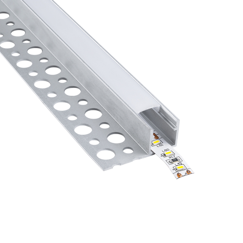 GLOBOSTAR® ALP-PLASTERIN GYPSO 70834-3M Χωνευτό Τερματικό Προφίλ Αλουμινίου Ειδικό για Γυψοσανίδα με Λευκό Γαλακτερό Πατητό Κάλυμμα για Ταινίες LED IP20 - Ασημί & Λευκό - Μ300 x Π3.3 x Υ1.5cm - Πακέτο 5 Τεμαχίων