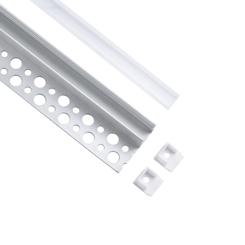 GLOBOSTAR® ALP-PLASTERIN GYPSO 70834-3M Χωνευτό Τερματικό Προφίλ Αλουμινίου Ειδικό για Γυψοσανίδα με Λευκό Γαλακτερό Πατητό Κάλυμμα για Ταινίες LED IP20 - Ασημί & Λευκό - Μ300 x Π3.3 x Υ1.5cm - Πακέτο 5 Τεμαχίων