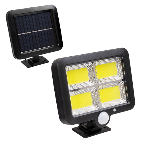GLOBOSTAR® ZETA 71462 Προβολέας με Ανιχνευτή PIR / Αισθητήρα Κίνησης LED 20W 1000lm 120° DC 5V με Φωτοβολταϊκό Panel 5V 1W & Επαναφορτιζόμενη Μπαταρία Li-ion 3.2V 2400mAh Αδιάβροχο IP65 Ψυχρό Λευκό 6000K - Sanan COB Chip - Μαύρο - Μ15 x Π3.5 x Υ13cm - 2 Χρόνια Εγγύηση