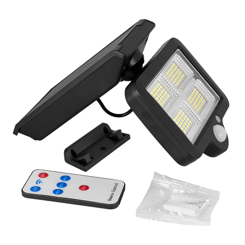 GLOBOSTAR® ORVION 71483 Προβολέας με IR Ασύρματο Χειριστήριο LED 20W 1000lm 120° DC 5V με Φωτοβολταϊκό Panel 5V 1W & Επαναφορτιζόμενη Μπαταρία Li-ion 3.2V 2400mAh Αδιάβροχο IP65 Ψυχρό Λευκό 6000K Dimmable - Sanan SMD Chip - Μαύρο - Μ12.5 x Π3.5 x Υ10cm - 2 Χρόνια Εγγύηση