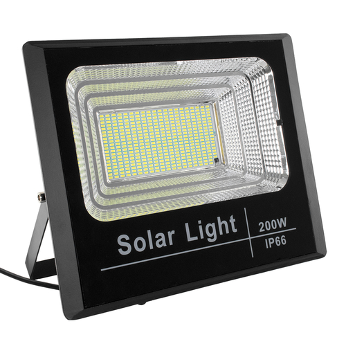 GLOBOSTAR® HERMES 71558 Προβολέας με IR Ασύρματο Χειριστήριο LED 200W 10000lm 120° DC 5V με Φωτοβολταϊκό Panel 5V 20W & Επαναφορτιζόμενη Μπαταρία Li-ion 3.2V 20000mAh Αδιάβροχο IP66 Ψυχρό Λευκό 6000K Dimmable - Sanan SMD Chip - Μαύρο - Μ35 x Π29 x Υ7.5cm - 2 Χρόνια Εγγύηση