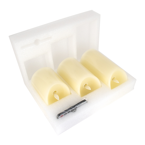 GLOBOSTAR® EVERFLAME 79555 Διακοσμητικό Κερί Παραφίνης με IR Ασύρματο Χειριστήριο LED 0.5W 30lm 120° DC 3.2V με 2xAA Μπαταρίες IP20 Θερμό Λευκό 2700K Dimmable - Μ7.5 x Π7.5 x Υ15cm - Πακέτο 3 Τεμαχίων - 1 Χρόνο Εγγύηση