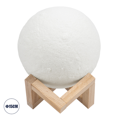 GloboStar® MOON 79605 Επιτραπέζιο Ανάγλυφο Διακοσμητικό Φωτιστικό Φ15cm 3D MOON LIGHT LED 3.7W DC 5V με Ενσωματωμένη Μπαταρία 500mAh Li-ion Επαναφορτιζόμενο - Καλώδιο Τροφοδοσίας USB και Διακόπτη Αφής CCT Θερμό Λευκό 3000K - Ψυχρό Λευκό 6000K Dimmable