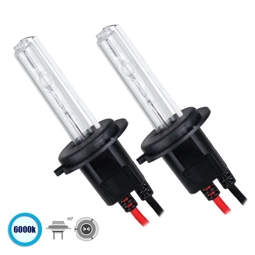 GLOBOSTAR® HID 84003 Λάμπα Xenon H7 Super Vision Υψηλής Φωτεινότητας +30% 35W/70W 3500lm/7000lm 360° DC 12-24V Αδιάβροχο IP65 Ψυχρό Λευκό 6000K - Μ3.4 x Π3.4 x Υ7.1cm - Πακέτο 2 Τεμαχίων - 2 Χρόνια Εγγύηση