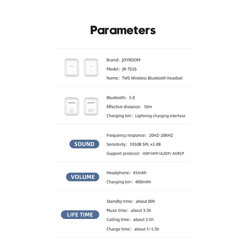 GloboStar® 87051 JOYROOM Originals JR-T03S TWS Earphones με Θήκη Φόρτισης True Wireless Bluetooth V5.0 Binaural Συμβατό με iOS & Android Μαύρο