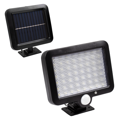 GLOBOSTAR® ZETA 71458 Προβολέας με Ανιχνευτή PIR / Αισθητήρα Κίνησης LED 20W 1000lm 120° DC 5V με Φωτοβολταϊκό Panel 5V 1W & Επαναφορτιζόμενη Μπαταρία Li-ion 3.2V 2400mAh Αδιάβροχο IP65 Ψυχρό Λευκό 6000K - Sanan SMD Chip - Μαύρο - Μ15 x Π3.5 x Υ13cm - 2 Χρόνια Εγγύηση