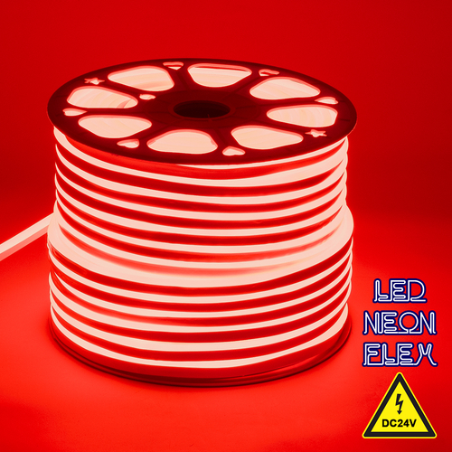 GloboStar® 70563 OVALE 120° Degree Neon Flex Epistar LED SMD 2835 1m 12W/m 120LED/m 600lm/m 120° DC 24V Αδιάβροχη IP68 Κόκκινο Dimmable