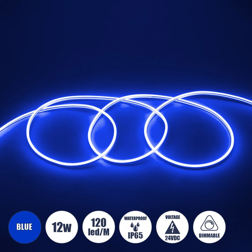GLOBOSTAR® NEOVALE 70565 Ταινία Neon Flex LED 12W/m 600lm/m 120° DC 24V Αδιάβροχο IP65 120 x SMD2835 Chip/m Μπλε Dimmable - Μ100 x Π0.8 x Υ1.6cm - 3 Χρόνια Εγγύηση