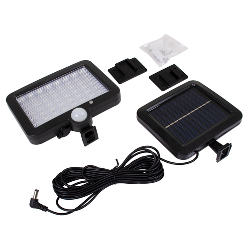 GLOBOSTAR® ZETA 71458 Προβολέας με Ανιχνευτή PIR / Αισθητήρα Κίνησης LED 20W 1000lm 120° DC 5V με Φωτοβολταϊκό Panel 5V 1W & Επαναφορτιζόμενη Μπαταρία Li-ion 3.2V 2400mAh Αδιάβροχο IP65 Ψυχρό Λευκό 6000K - Sanan SMD Chip - Μαύρο - Μ15 x Π3.5 x Υ13cm - 2 Χρόνια Εγγύηση