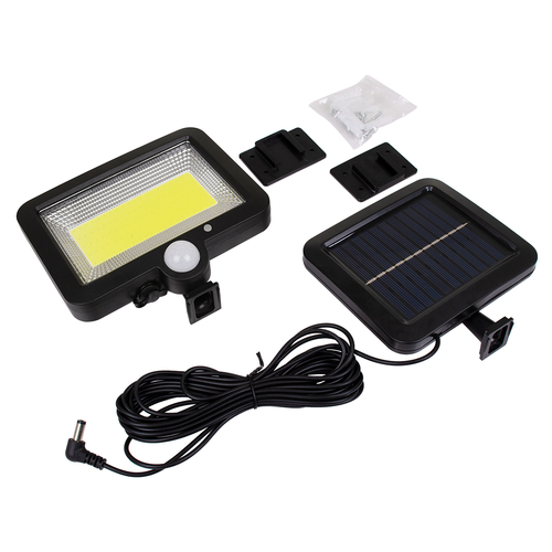 GLOBOSTAR® ZETA 71460 Προβολέας με Ανιχνευτή PIR / Αισθητήρα Κίνησης LED 20W 1000lm 120° DC 5V με Φωτοβολταϊκό Panel 5V 1W & Επαναφορτιζόμενη Μπαταρία Li-ion 3.2V 2400mAh Αδιάβροχο IP65 Ψυχρό Λευκό 6000K - Sanan COB Chip - Μαύρο - Μ15 x Π3.5 x Υ13cm - 2 Χρόνια Εγγύηση