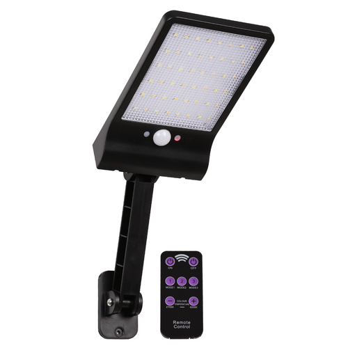 GLOBOSTAR® RASOL 71465 Προβολέας με Ανιχνευτή PIR / Αισθητήρα Κίνησης LED 4W 200lm 120° DC 5V με Φωτοβολταϊκό Panel 5V 0.3W & Επαναφορτιζόμενη Μπαταρία Li-ion 3.2V 2200mAh Αδιάβροχο IP65 Ρυθμιζόμενο Λευκό CCT με Χειριστήριο από 2700K έως 6000K Dimmable - Sanan SMD Chip - Μαύρο - Μ20.5 x Π11 x Υ3cm - 2 Χρόνια Εγγύηση