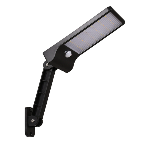 GLOBOSTAR® RASOL 71465 Προβολέας με Ανιχνευτή PIR / Αισθητήρα Κίνησης LED 4W 200lm 120° DC 5V με Φωτοβολταϊκό Panel 5V 0.3W & Επαναφορτιζόμενη Μπαταρία Li-ion 3.2V 2200mAh Αδιάβροχο IP65 Ρυθμιζόμενο Λευκό CCT με Χειριστήριο από 2700K έως 6000K Dimmable - Sanan SMD Chip - Μαύρο - Μ20.5 x Π11 x Υ3cm - 2 Χρόνια Εγγύηση