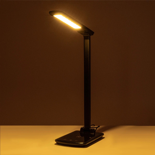 GLOBOSTAR® ONO 76533 Μοντέρνο Επιτραπέζιο Φωτιστικό Γραφείου με Ασύρματη Φόρτιση 10W 2A LED 3.5W 350lm 120° DC 5V με USB-C IP20 Ρυθμιζόμενο Λευκό CCT με Αφή 2700K/4500K/6000K Dimmable - Sanan SMD Chip - Μαύρο - Μ18 x Π12 x Υ36cm - 2 Χρόνια Εγγύηση