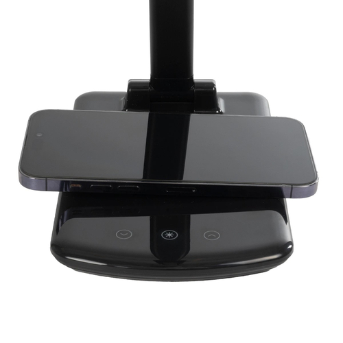 GLOBOSTAR® ONO 76533 Μοντέρνο Επιτραπέζιο Φωτιστικό Γραφείου με Ασύρματη Φόρτιση 10W 2A LED 3.5W 350lm 120° DC 5V με USB-C IP20 Ρυθμιζόμενο Λευκό CCT με Αφή 2700K/4500K/6000K Dimmable - Sanan SMD Chip - Μαύρο - Μ18 x Π12 x Υ36cm - 2 Χρόνια Εγγύηση