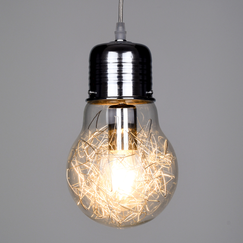 GLOBOSTAR® LAMP 01676 Μοντέρνο Κρεμαστό Φωτιστικό Οροφής με Ντουί 1 x E27 AC 220-240V IP20 - Ασημί & Διάφανο - Μ15 x Π15 x Υ27cm