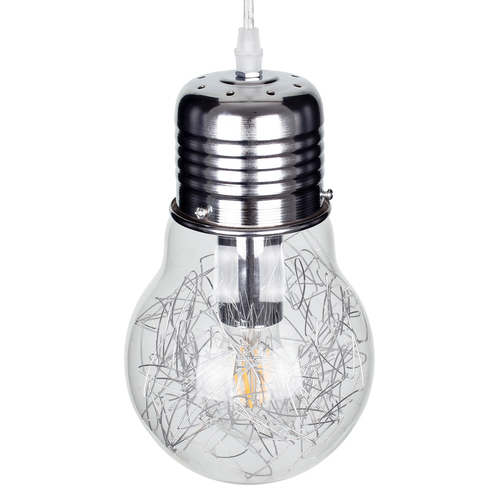 GLOBOSTAR® LAMP 01676 Μοντέρνο Κρεμαστό Φωτιστικό Οροφής με Ντουί 1 x E27 AC 220-240V IP20 - Ασημί & Διάφανο - Μ15 x Π15 x Υ27cm