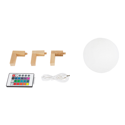 GloboStar® MOON 79606 Επιτραπέζιο Φωτιστικό Πορτατίφ LED 2W 120lm 360° DC 5V IP20 RGBW Dimmable Λευκό Πλαστικό με Μπεζ Ξύλο - Μ12 x Π12 x Υ15cm - 2 Xρόνια Εγγύηση