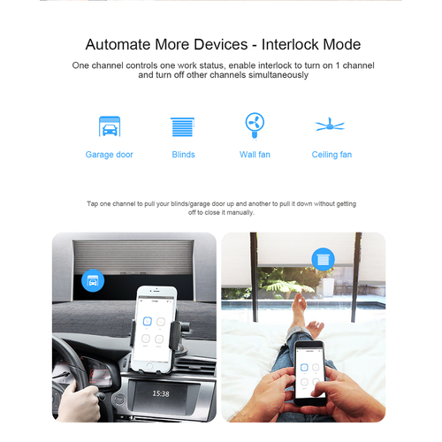 GloboStar® 80010 SONOFF 4CHR3 - Wi-Fi Smart Switch DIY Four Way 4 Gang - 4 Output Channel