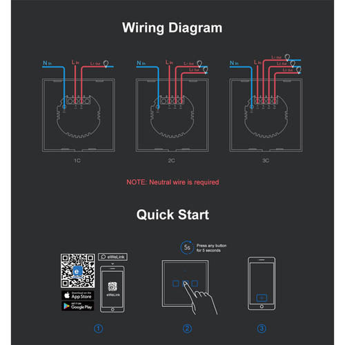GloboStar® 80018 SONOFF T3EU1C-TX-EU-R2 - Wi-Fi Smart Wall Touch Button Switch 1 Way TX GR Series