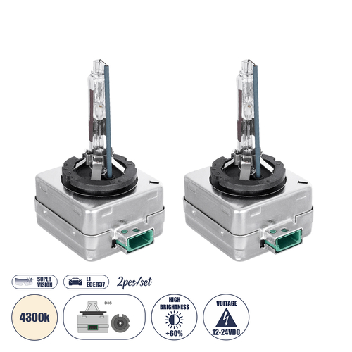 GloboStar® D3S/D3C 84026 Λάμπες Αυτοκινήτου & Μοτοσυκλέτας Xenon Super Vision High Brightness +60% HID 35W 3200lm IP20 Φυσικό Λευκό 4300K  - Σετ 2 Τεμαχίων