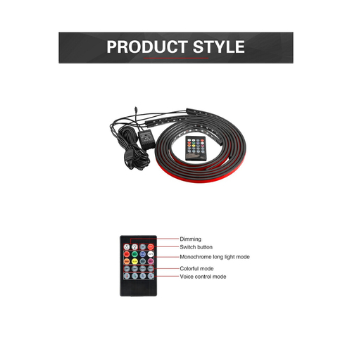 GLOBOSTAR® UNDERBODY 81841 Κιτ Διακοσμητικού Φωτισμού Αυτοκινήτου με IR Ασύρματο Χειριστήριο LED 72W 4320lm 120° DC 12V Αδιάβροχο IP65 Πολύχρωμο RGB - 2 Τεμάχια x Μ90 x Π1.3 x Υ1.3cm & 2 Τεμάχια x Μ120 x Π1.3 x Υ1.3cm - Πακέτο 4 Τεμαχίων - 1 Χρόνο Εγγύηση