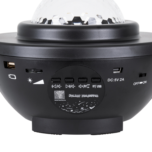 GloboStar® 85817 Μαύρο Επιτραπέζιο Διακοσμητικό Φωτιστικό Ειδικών Εφε NIGHT GALAXY WORLD 3D LED 10W DC 5V 2200mAh Επαναφορτιζόμενο με Bluetooth Speaker - Sound Activated - Καλώδιο Τροφοδοσίας USB και Ασύρματο Χειριστήριο RF 2.4Ghz Πολύχρωμo RGBW Dimmable
