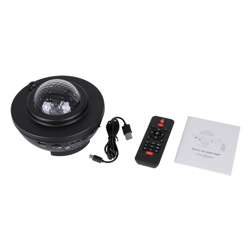 GloboStar® 85817 Μαύρο Επιτραπέζιο Διακοσμητικό Φωτιστικό Ειδικών Εφε NIGHT GALAXY WORLD 3D LED 10W DC 5V 2200mAh Επαναφορτιζόμενο με Bluetooth Speaker - Sound Activated - Καλώδιο Τροφοδοσίας USB και Ασύρματο Χειριστήριο RF 2.4Ghz Πολύχρωμo RGBW Dimmable