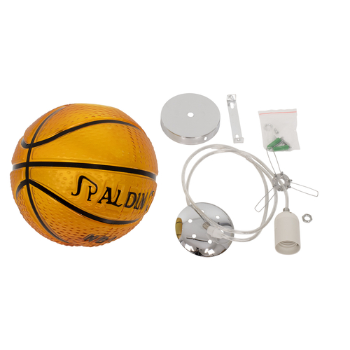 GLOBOSTAR® SPALDING NBA 00645 Παιδικό Κρεμαστό Φωτιστικό Οροφής με Ντουί 1 x E27 AC 220-240V IP20 - Πορτοκαλί & Μαύρο - Μ18 x Π18 x Υ18cm