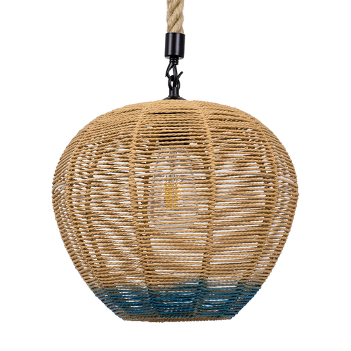 GLOBOSTAR® SIMON 00726 Boho Κρεμαστό Φωτιστικό Οροφής με Ντουί 1 x E27 AC 220-240V IP20 - Μπεζ & Μπλε - Μ30 x Π30 x Υ30cm