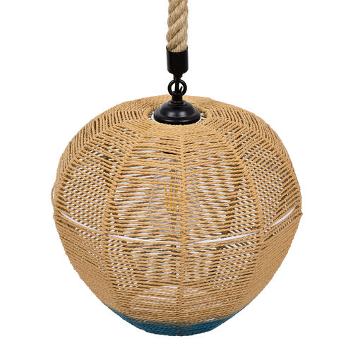 GLOBOSTAR® SIMON 00726 Boho Κρεμαστό Φωτιστικό Οροφής με Ντουί 1 x E27 AC 220-240V IP20 - Μπεζ & Μπλε - Μ30 x Π30 x Υ30cm