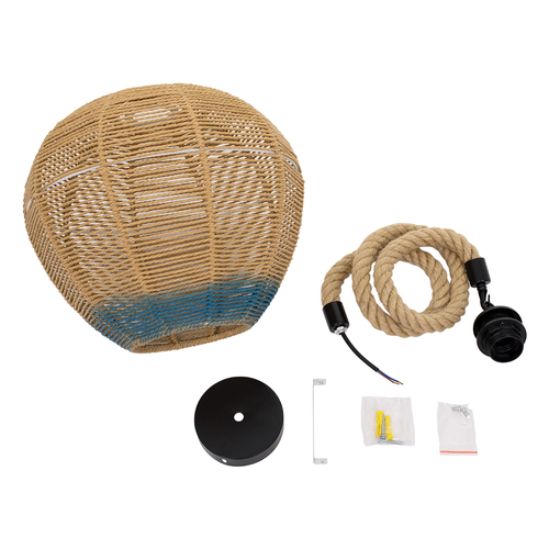 GLOBOSTAR® SIMON 00726 Boho Κρεμαστό Φωτιστικό Οροφής με Ντουί 1 x E27 AC 220-240V IP20 - Μπεζ & Μπλε - Μ30 x Π30 x Υ30cm