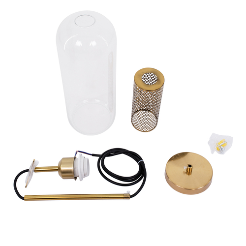 GLOBOSTAR® AVERY 00741 Μοντέρνο Κρεμαστό Φωτιστικό Οροφής με Ντουί 1 x E27 AC 220-240V IP20 - Διάφανο & Χρυσό - Μ15 x Π15 x Υ60cm