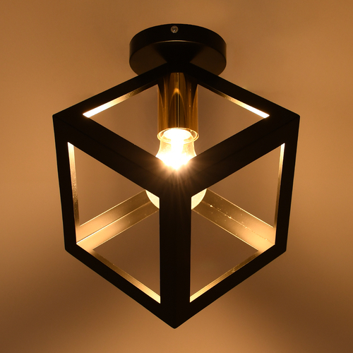 GLOBOSTAR® CUBE 00799 Μοντέρνο Φωτιστικό Οροφής με Ντουί 1 x E27 AC 220-240V IP20 - Μαύρο & Χρυσό - Μ25 x Π25 x Υ25cm