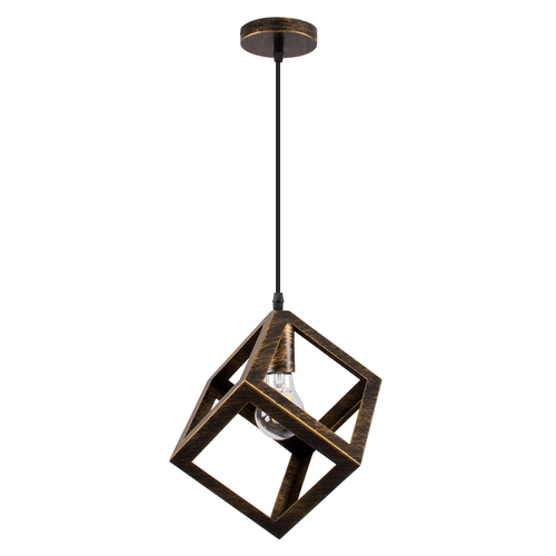 GLOBOSTAR® CUBE 00803 Μοντέρνο Κρεμαστό Φωτιστικό Οροφής με Ντουί 1 x E27 AC 220-240V IP20 - Χάλκινο Εφέ Σκουριάς - Μ25 x Π25 x Υ25cm